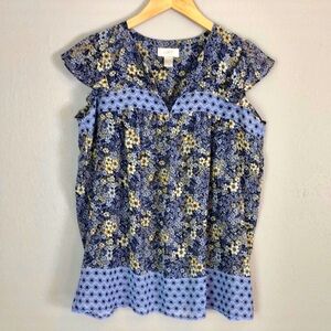 LOFT Floral Cap Sleeve Blouse